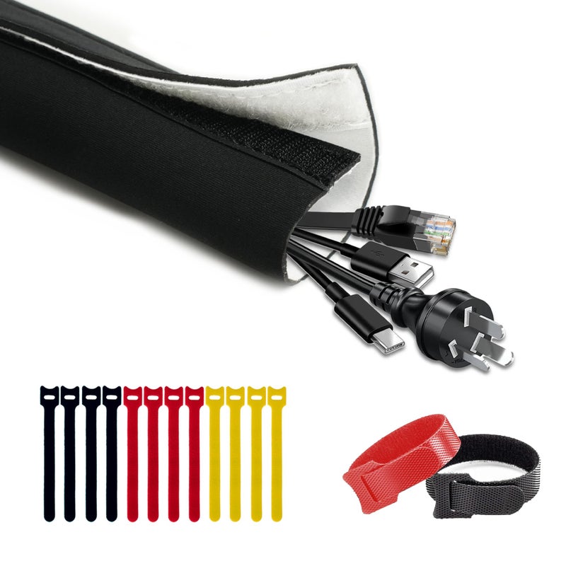CableGeeker Cable Management Sleeve 10ft (120 inch) - 1.5 inch, Hook-and-Loop Cuttable Neoprene Cord Organizer, Split Wire Reversible Cord Protector for TV USB PC Ethernet Cable Hider Protect Pets Kids - Image 1
